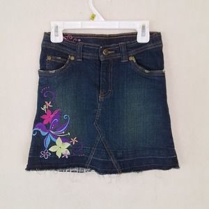 Disney Store Denim Mini Skirt Size Medium in Dark Wash w/ Patches & Embroidery‎